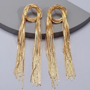 Brand new gold trending gold long tassel drop earrings.
